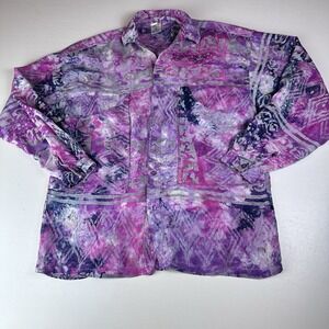 Vintage Men's‎ Long Sleeve Shirt Size Large Kona Hawaii Unique Abstract Purple